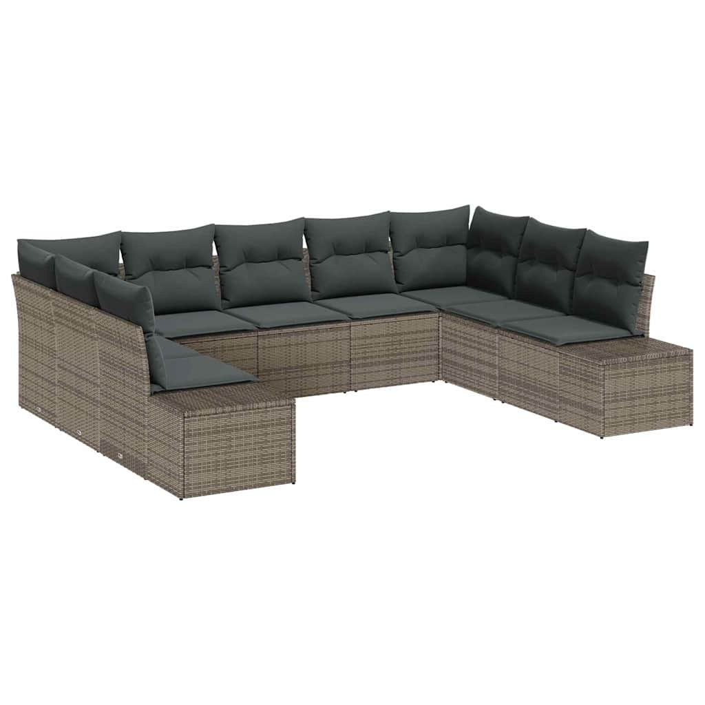 Ensemble de canapé de jardin avec coussin 9 pcs Gris polyrotin