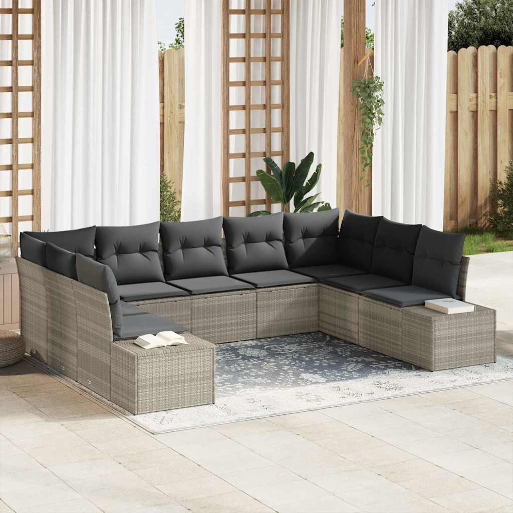 Ensemble de canapé de jardin 9 pcs Gris clair polyrotin