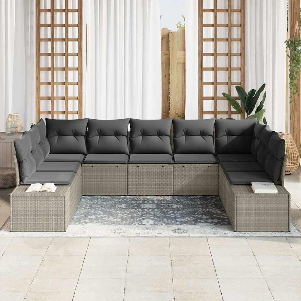 Ensemble de canapé de jardin 9 pcs Gris clair polyrotin