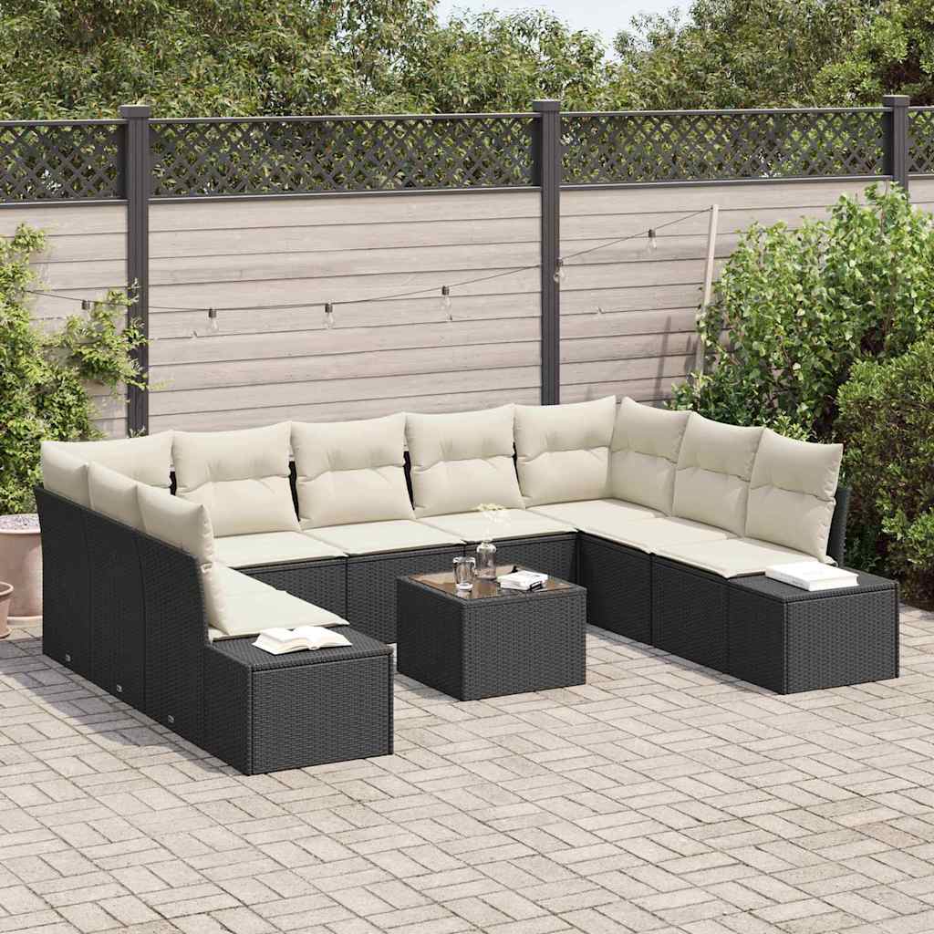 Ensemble de canapé de jardin avec coussin 10 pcs Noir polyrotin