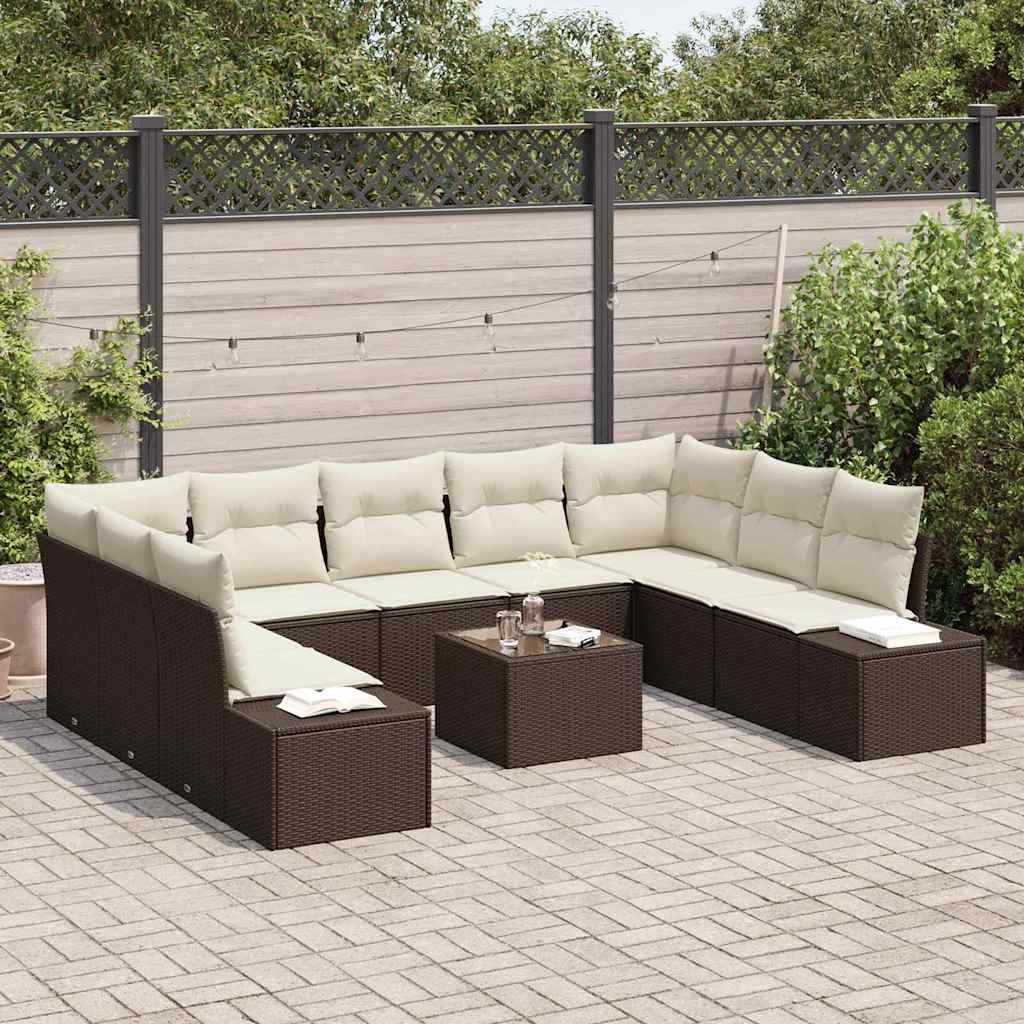 Ensemble de canapé de jardin 10 pcs Marron polyrotin