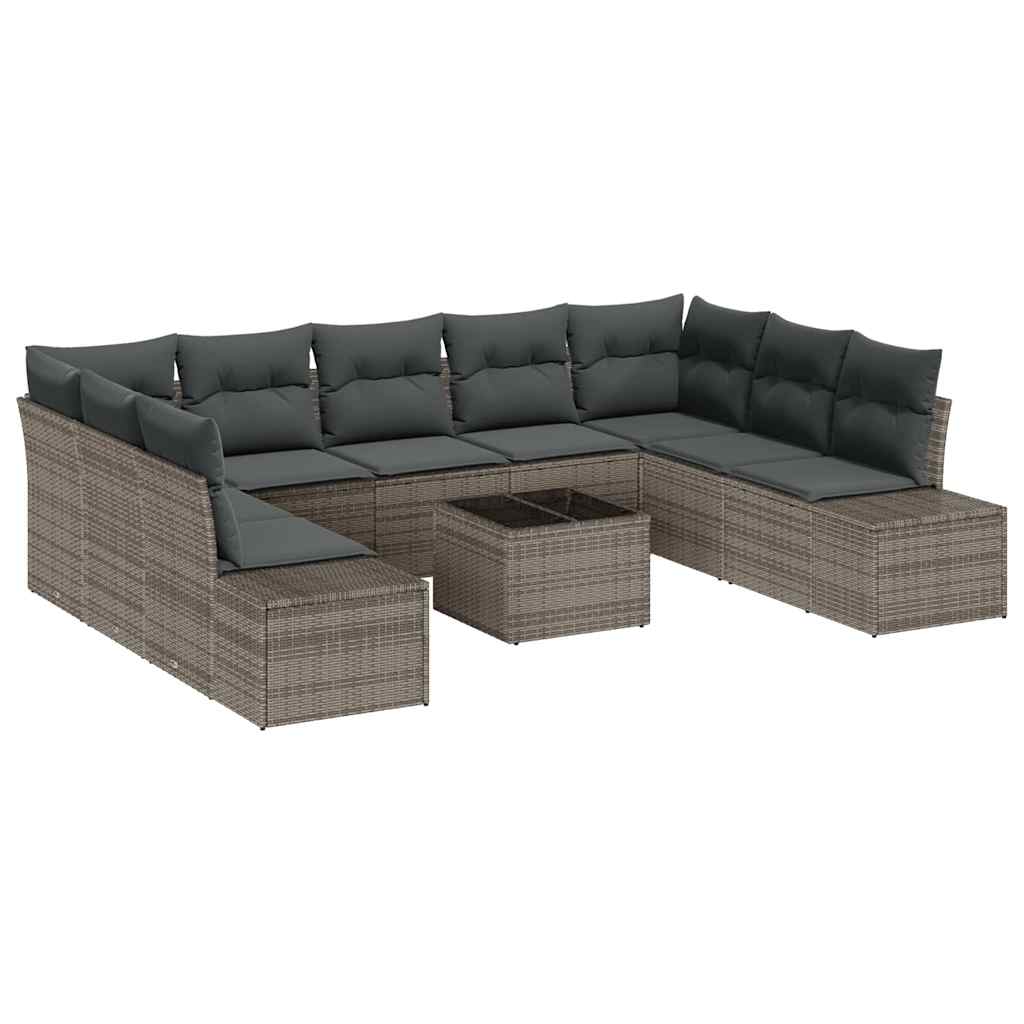 Ensemble de canapé de jardin avec coussin 10 pcs Gris polyrotin