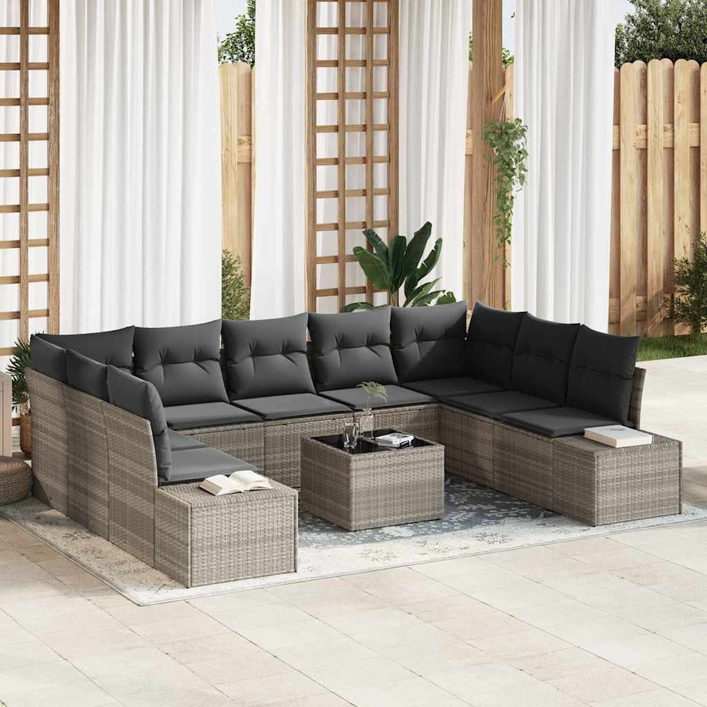 Ensemble de canapé de jardin 10 pcs Gris clair polyrotin