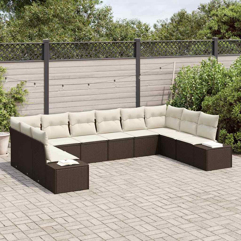Ensemble de canapé de jardin 10 pcs Marron polyrotin