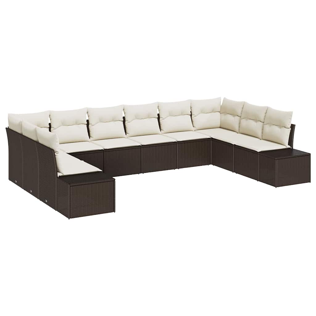 Ensemble de canapé de jardin 10 pcs Marron polyrotin