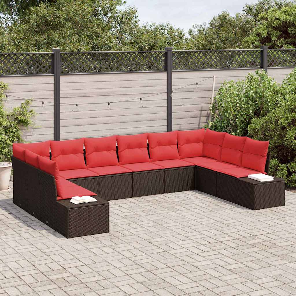 Ensemble de canapé de jardin 10 pcs Marron polyrotin