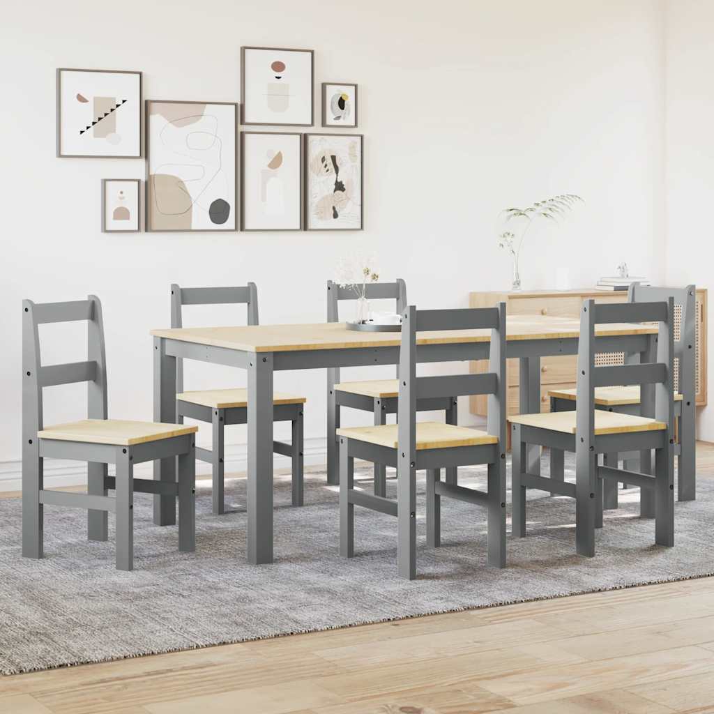 Ensemble à manger Panama 7 pcs gris bois de pin massif
