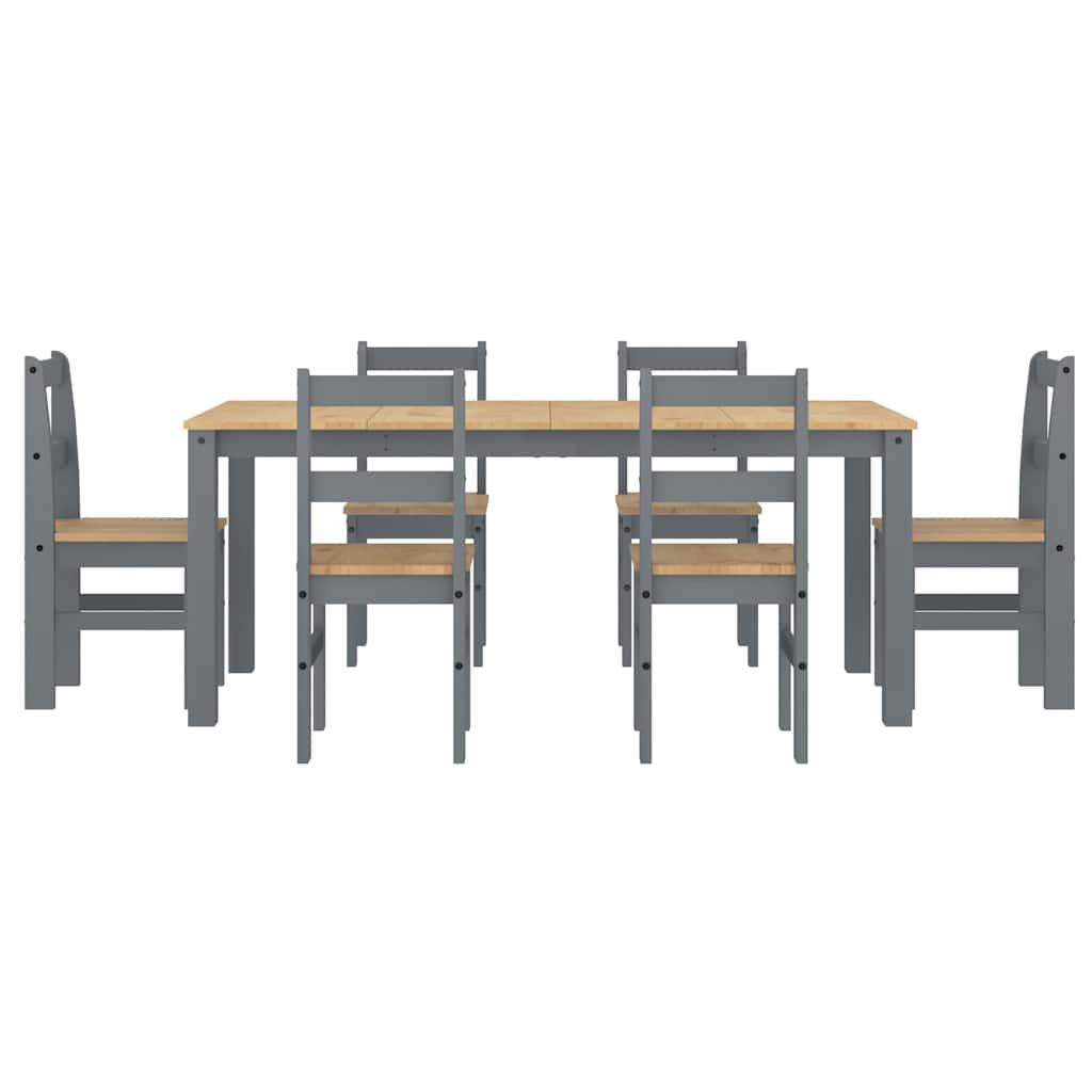 Ensemble à manger Panama 7 pcs gris bois de pin massif