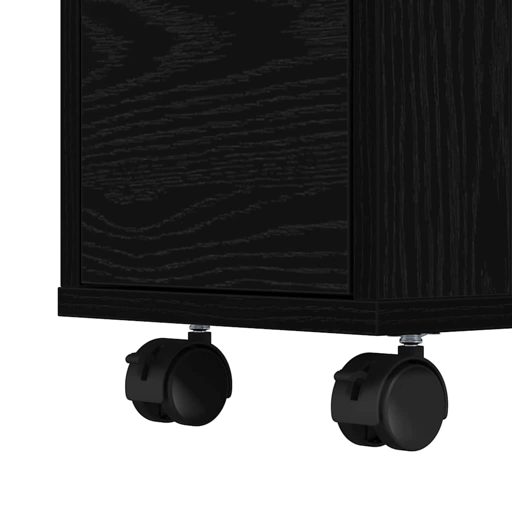 Cabinet de Salle de Bain Étroit Sur Roues Chêne Noir Bois d'Ingénierie