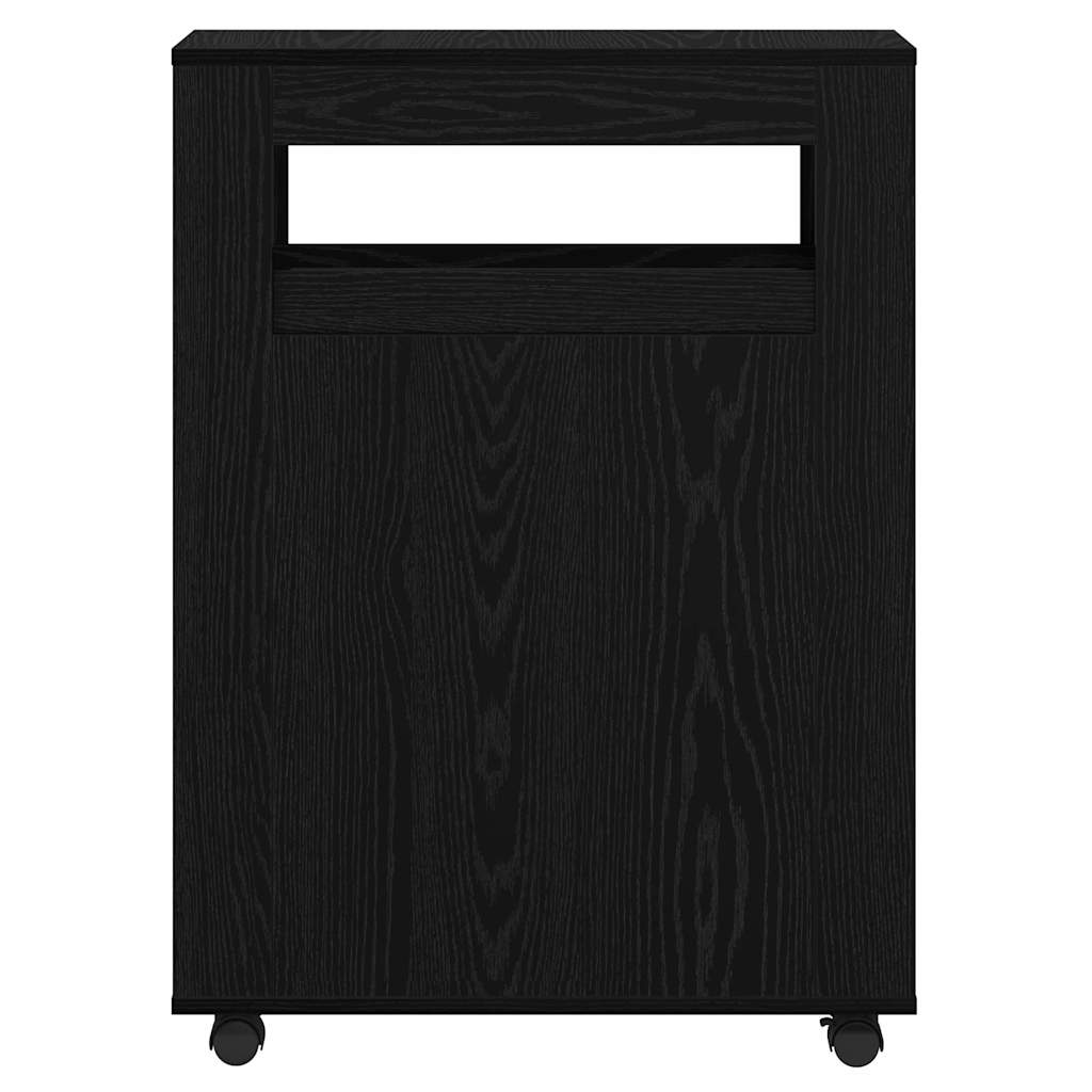 Cabinet de Salle de Bain Étroit Sur Roues Chêne Noir Bois d'Ingénierie