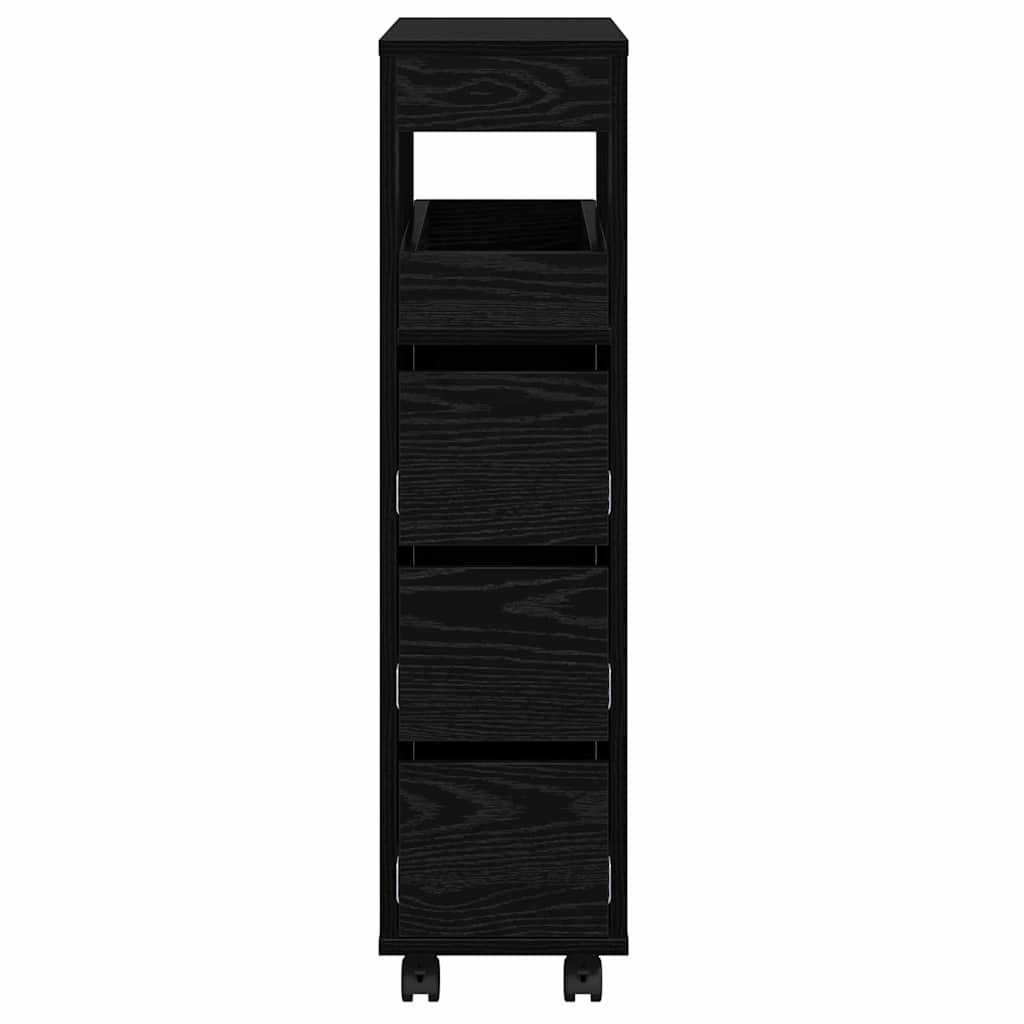 Cabinet de Salle de Bain Étroit Sur Roues Chêne Noir Bois d'Ingénierie
