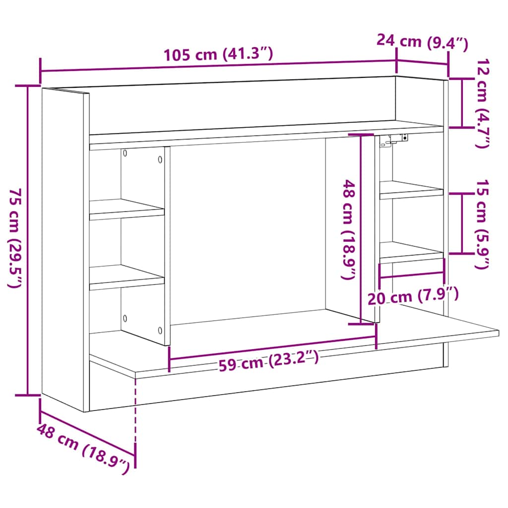 Bureau mural Chêne noir 105 x 48 x 75 cm Bois d'ingénierie - XIOS