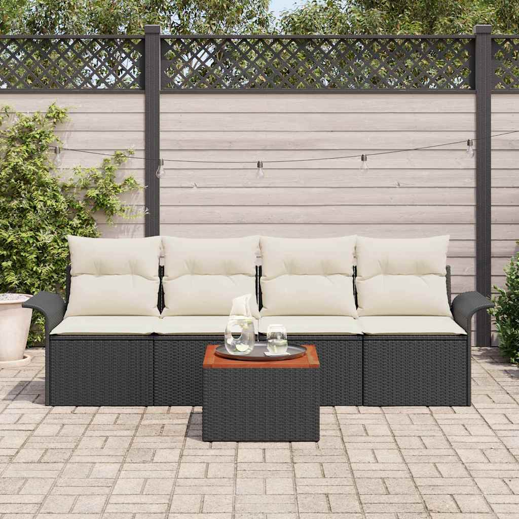 Ensemble de canapé de jardin avec coussin 5 pcs Noir polyrotin