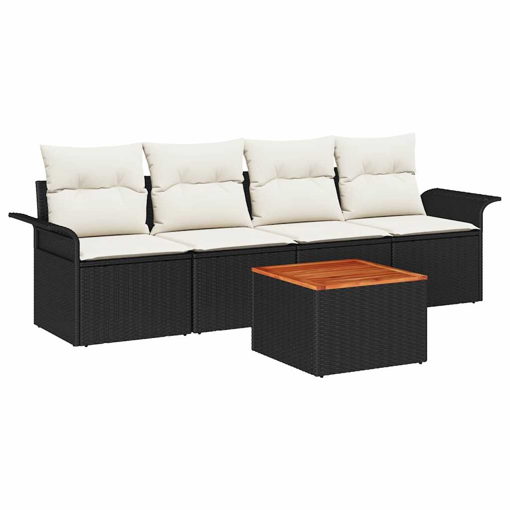 Ensemble de canapé de jardin avec coussin 5 pcs Noir polyrotin
