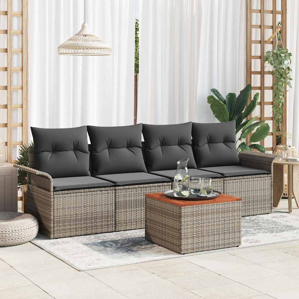 Ensemble de canapé de jardin avec coussin 5 pcs Gris polyrotin