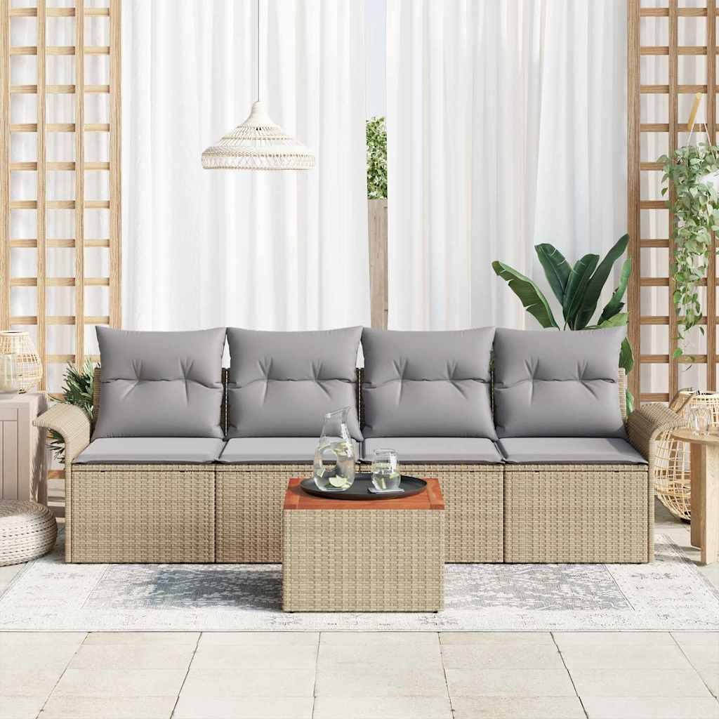 Ensemble de canapé de jardin avec coussin 5 pcs Beige polyrotin