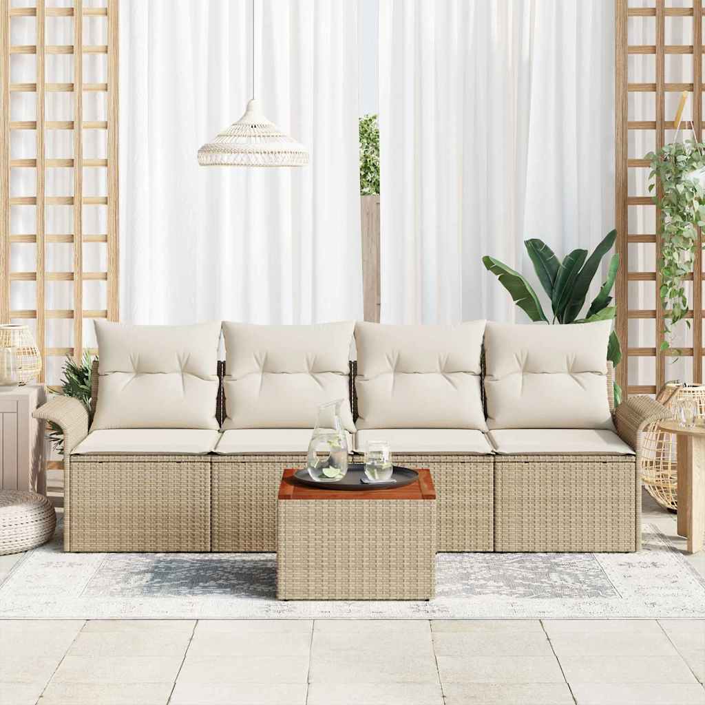 Ensemble de canapé de jardin avec coussin 5 pcs Beige polyrotin