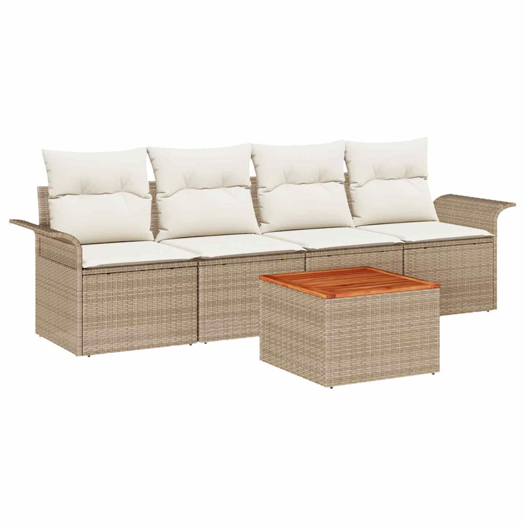 Ensemble de canapé de jardin avec coussin 5 pcs Beige polyrotin