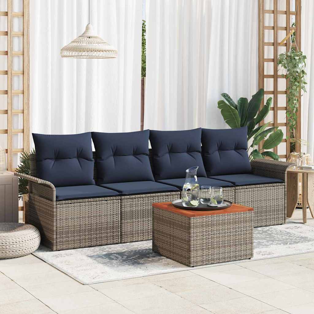 Ensemble de canapé de jardin avec coussin 5 pcs Gris polyrotin