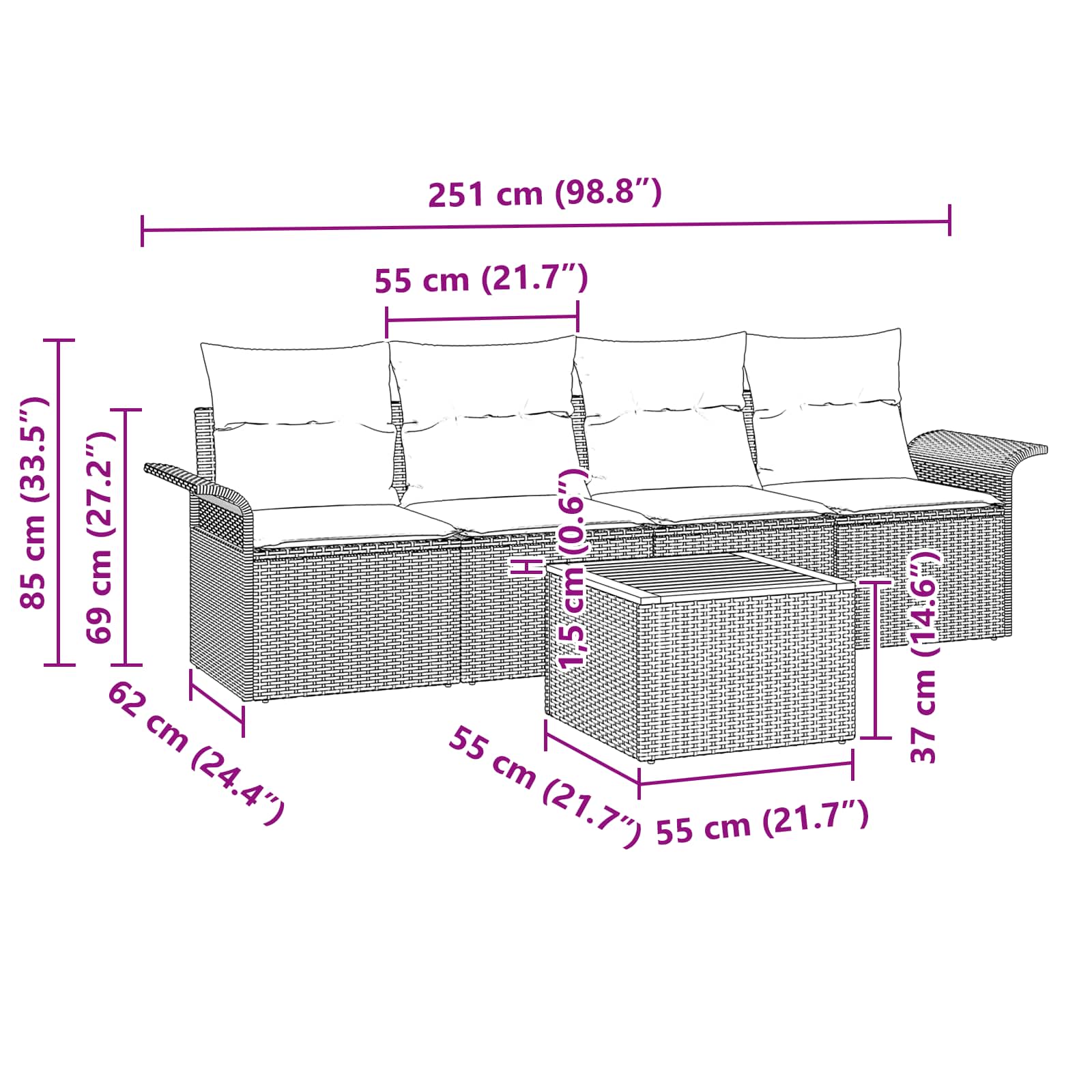 Ensemble de canapé de jardin avec coussin 5 pcs Gris polyrotin