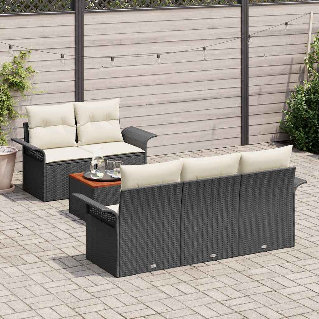 Ensemble de canapé de jardin avec coussin 6 pcs Noir polyrotin