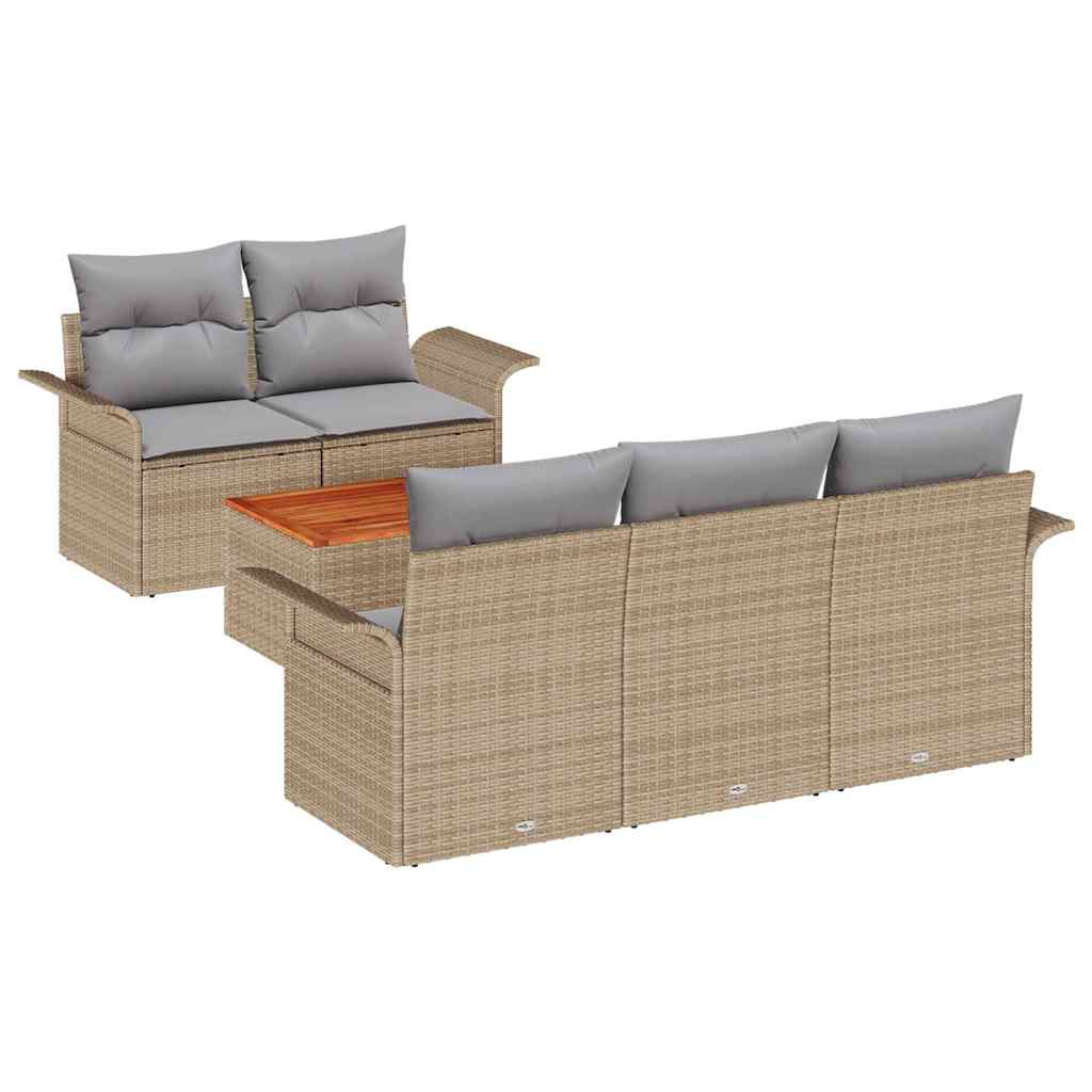 Ensemble de canapé de jardin avec coussin 6 pcs Beige polyrotin