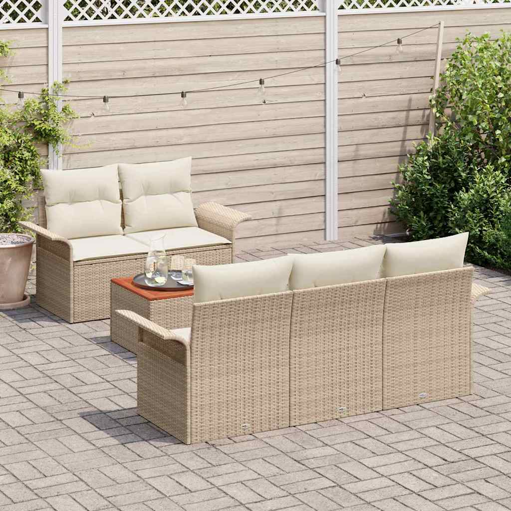 Ensemble de canapé de jardin avec coussin 6 pcs Beige polyrotin