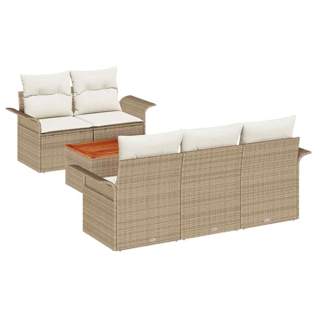 Ensemble de canapé de jardin avec coussin 6 pcs Beige polyrotin