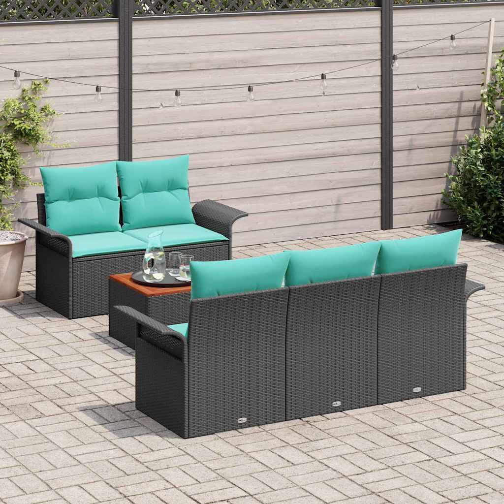 Ensemble de canapé de jardin avec coussin 6 pcs Noir polyrotin