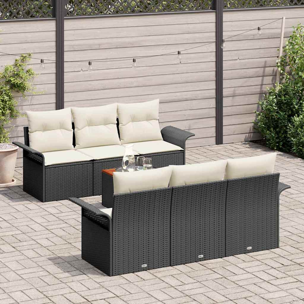 Ensemble de canapé de jardin avec coussin 7 pcs Noir polyrotin