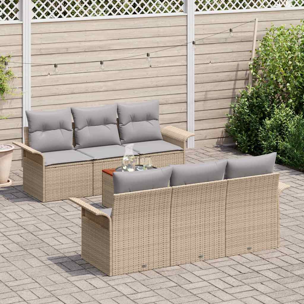 Ensemble de canapé de jardin avec coussin 7 pcs Beige polyrotin