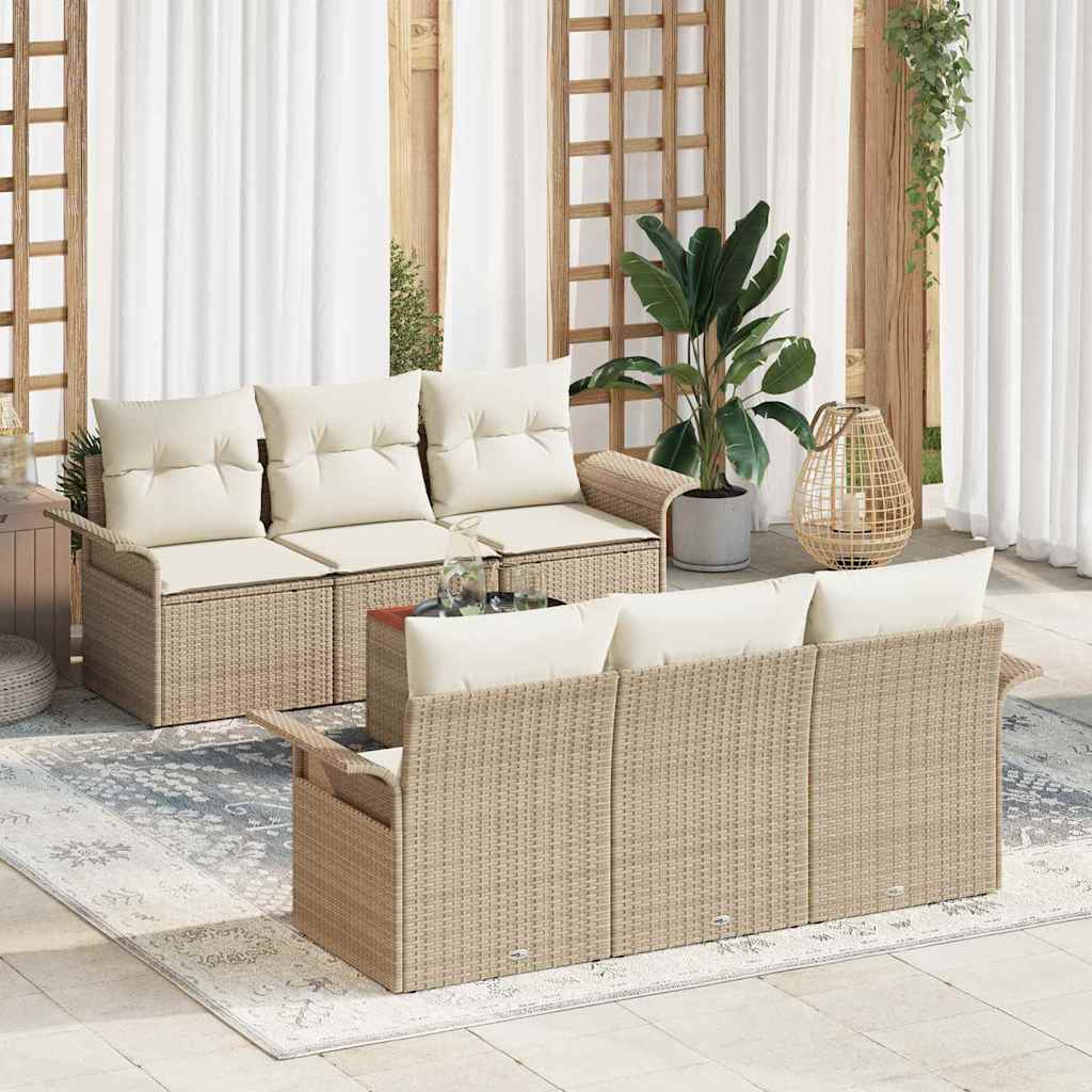 Ensemble de canapé de jardin avec coussin 7 pcs Beige polyrotin