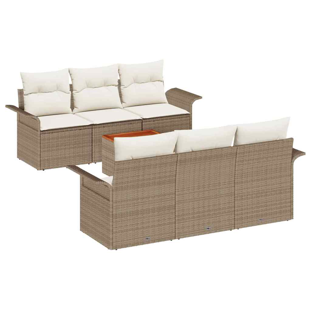 Ensemble de canapé de jardin avec coussin 7 pcs Beige polyrotin