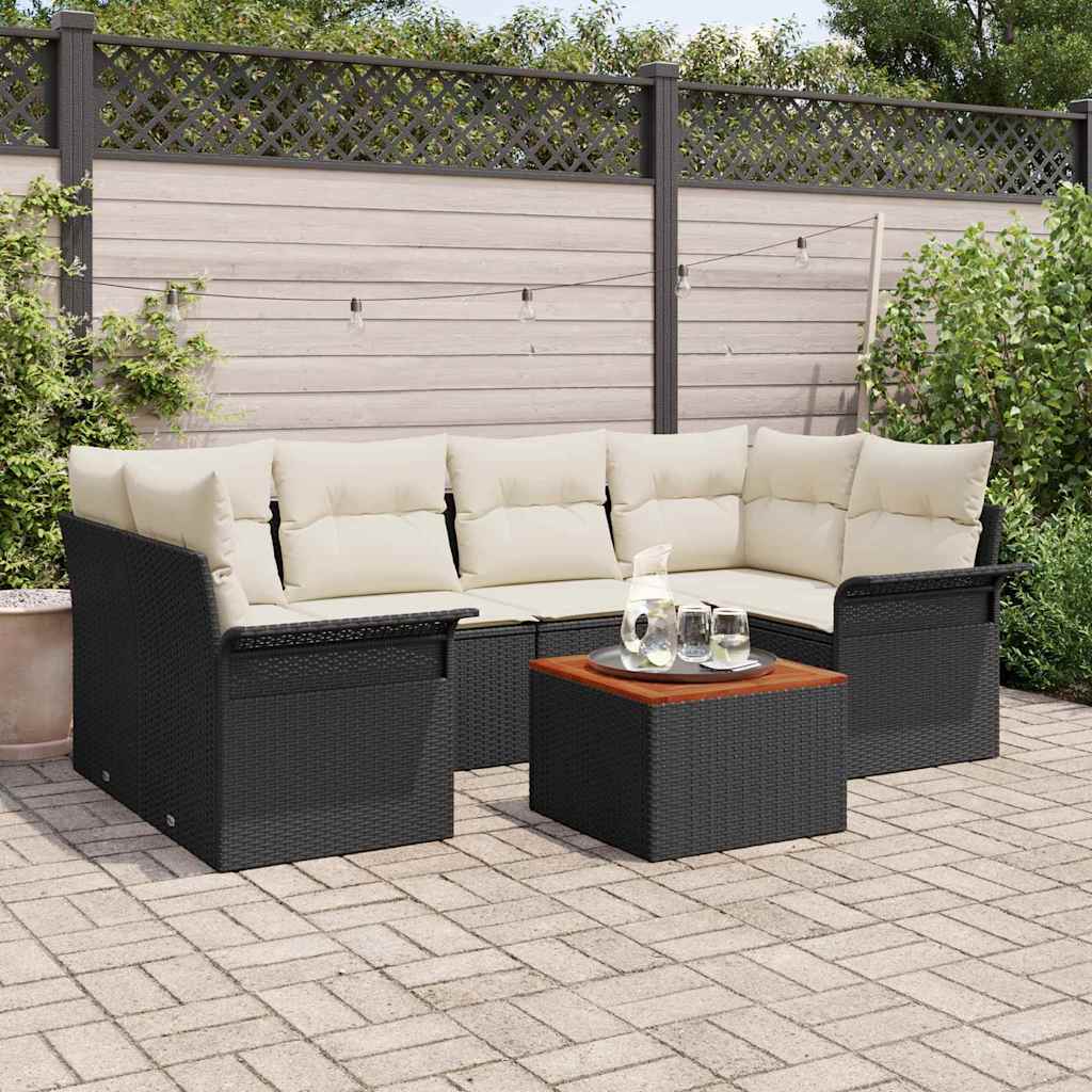 Ensemble de canapé de jardin avec coussin 7 pcs Noir polyrotin - XIOS