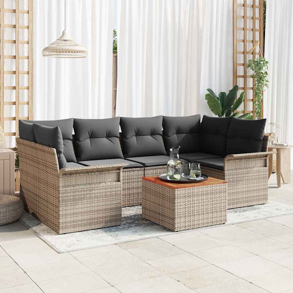 Ensemble de canapé de jardin avec coussin 7 pcs Gris polyrotin - XIOS