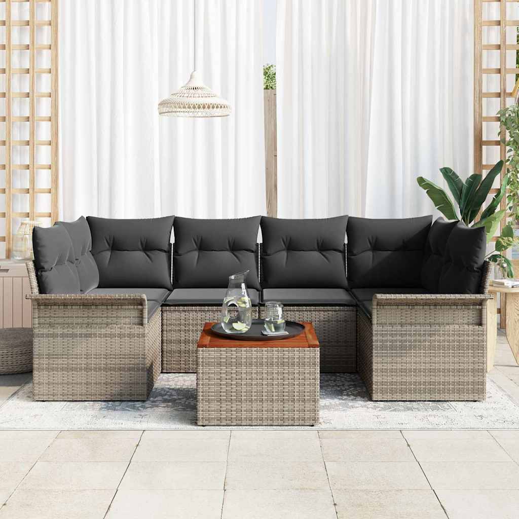 Ensemble de canapé de jardin avec coussin 7 pcs Gris polyrotin - XIOS