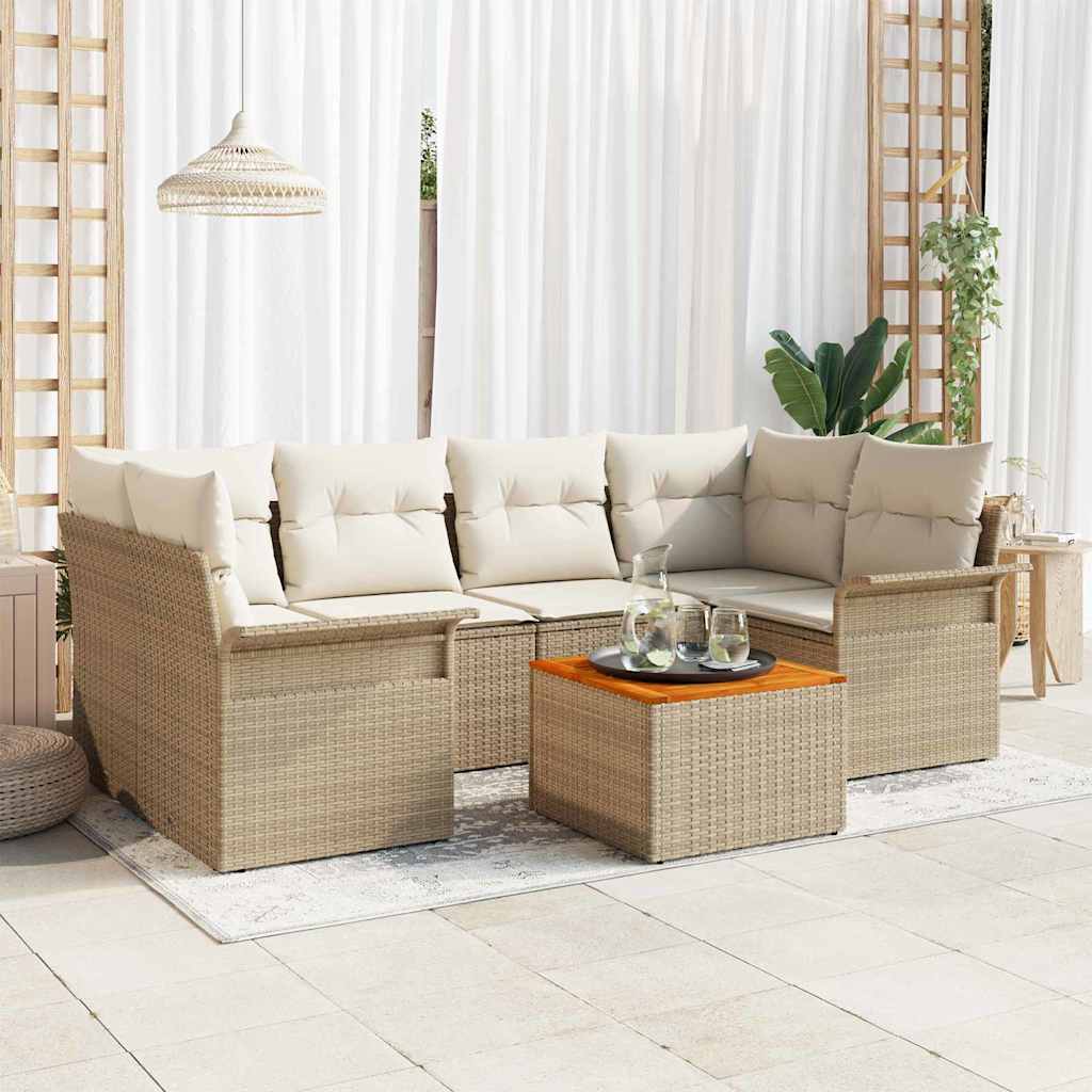 Ensemble de canapé de jardin avec coussin 7 pcs Beige polyrotin