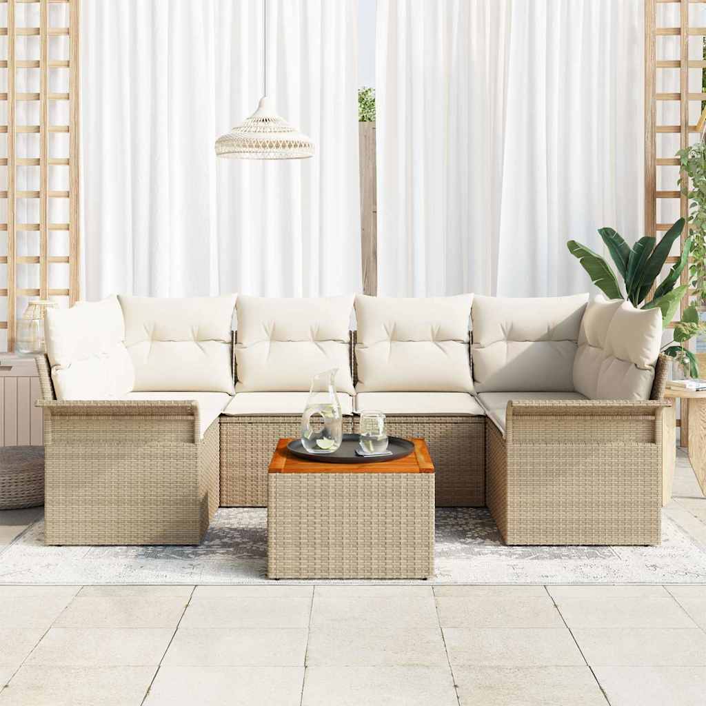 Ensemble de canapé de jardin avec coussin 7 pcs Beige polyrotin