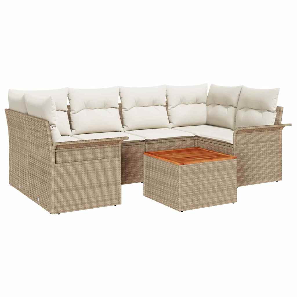Ensemble de canapé de jardin avec coussin 7 pcs Beige polyrotin