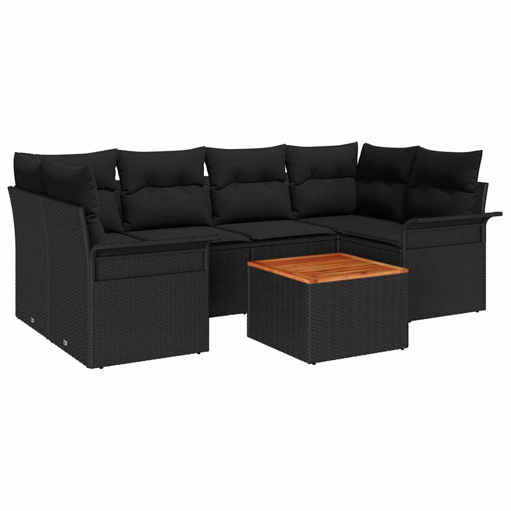 Ensemble de canapé de jardin avec coussin 7 pcs Noir polyrotin