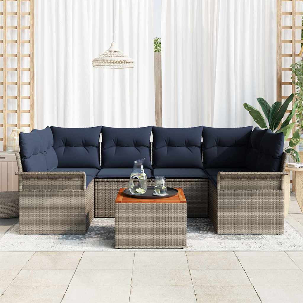 Ensemble de canapé de jardin avec coussin 7 pcs Gris polyrotin