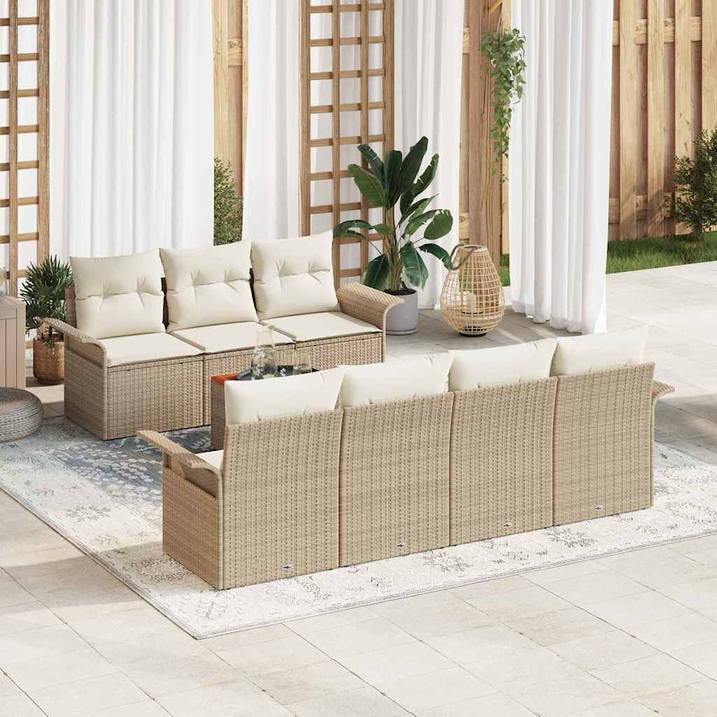 Ensemble de canapé de jardin avec coussin 8 pcs Beige polyrotin