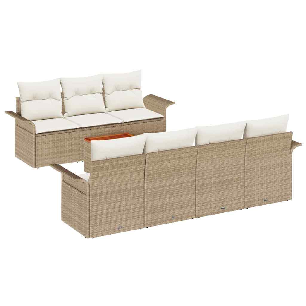 Ensemble de canapé de jardin avec coussin 8 pcs Beige polyrotin