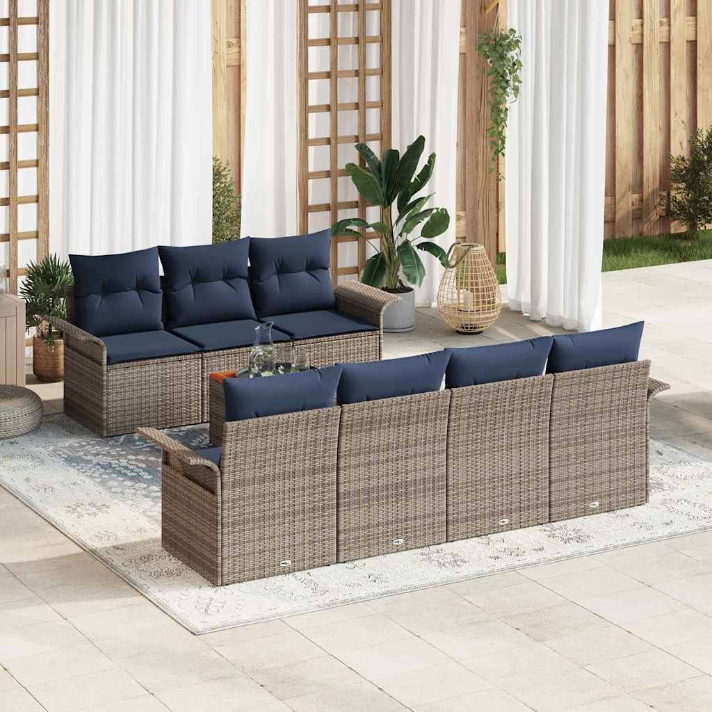 Ensemble de canapé de jardin 8 pc Gris polyrotin