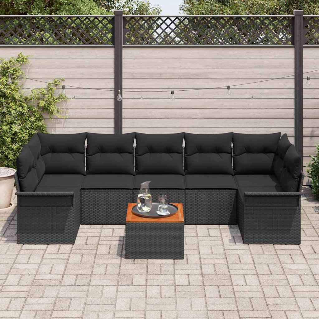 Ensemble de canapé de jardin avec coussin 8 pcs Noir polyrotin