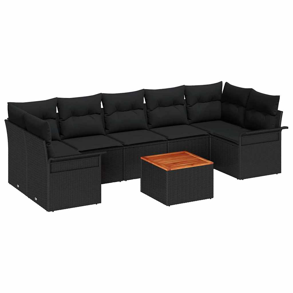 Ensemble de canapé de jardin avec coussin 8 pcs Noir polyrotin