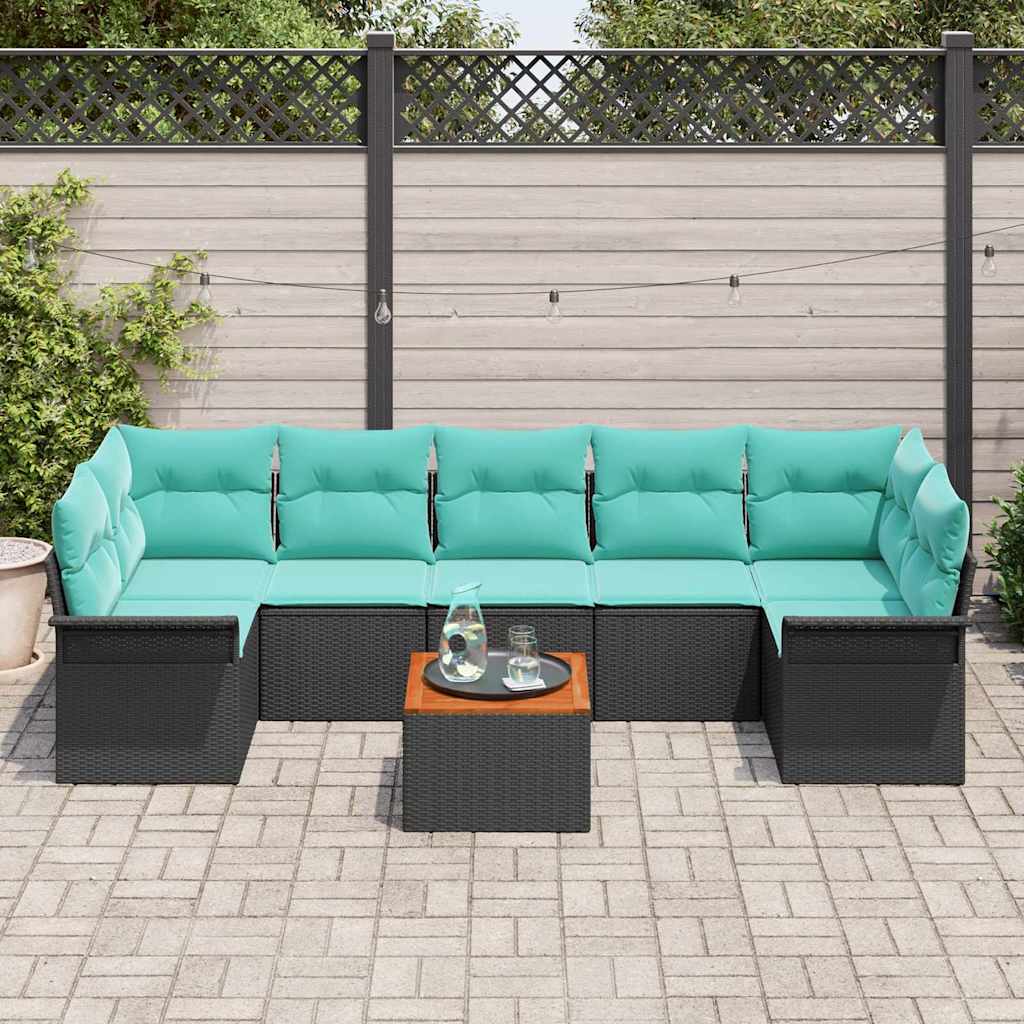 Ensemble de canapé de jardin avec coussin 8 pcs Noir polyrotin
