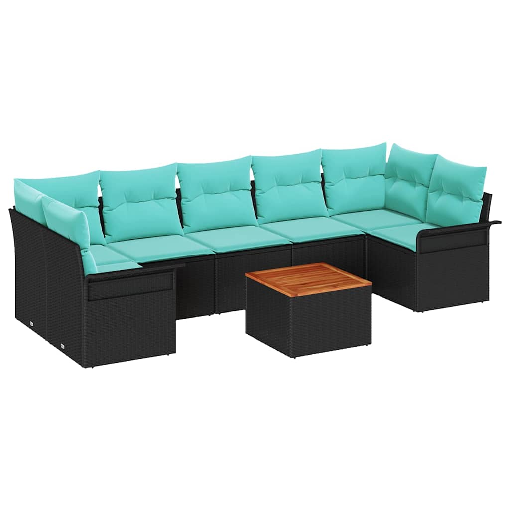 Ensemble de canapé de jardin avec coussin 8 pcs Noir polyrotin
