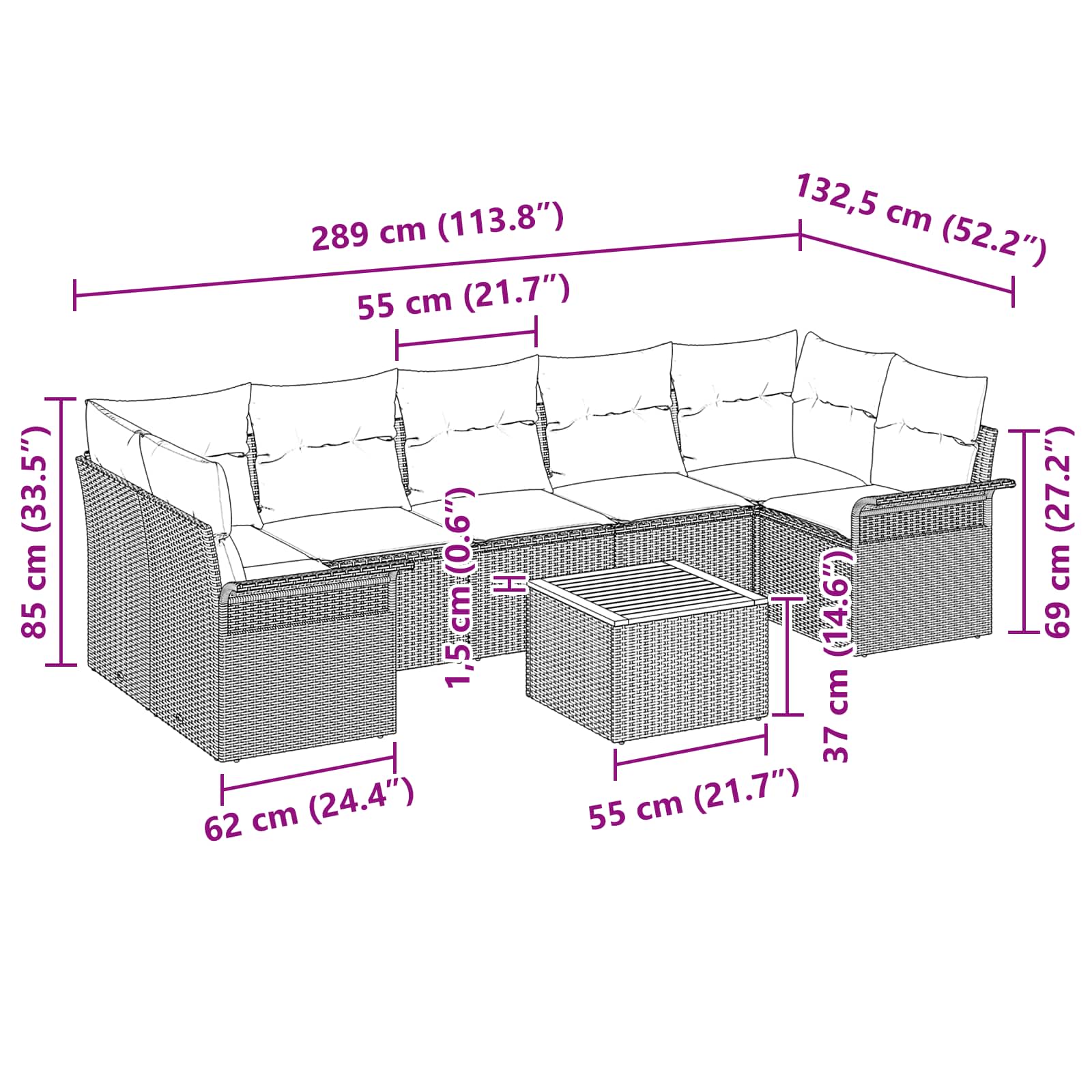 Ensemble de canapé de jardin avec coussin 8 pcs Noir polyrotin