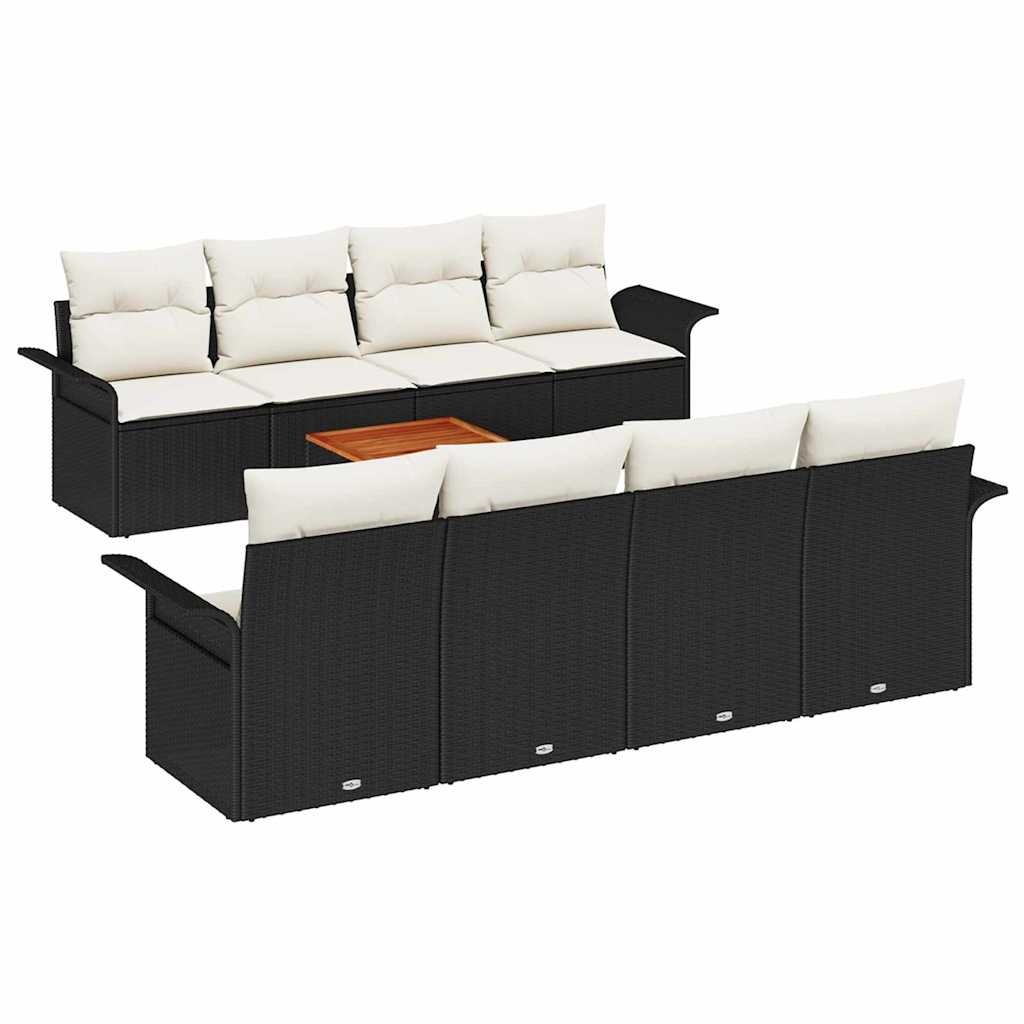 Ensemble de canapé de jardin avec coussin 9 pcs Noir polyrotin